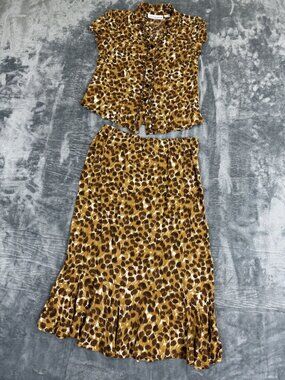 Sag Harbor Womens Petite PS Top & Skirt Set Leopard Animal Print